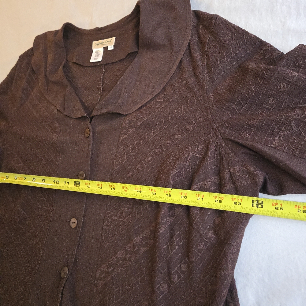 Coldwater Creek Walnut Brown Embroidered Peplum Button Up Blouse - Picture 7 of 13